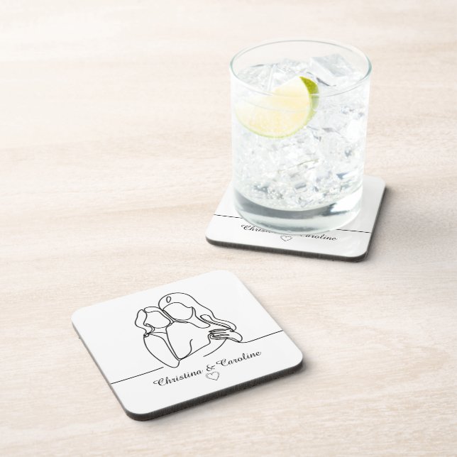 Women in Love  Lesbian Couple  Line Art Coaster (Right Side)