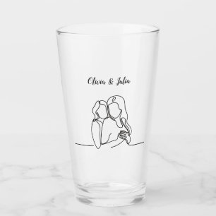Women in Love Lesbian Line Art  Glass