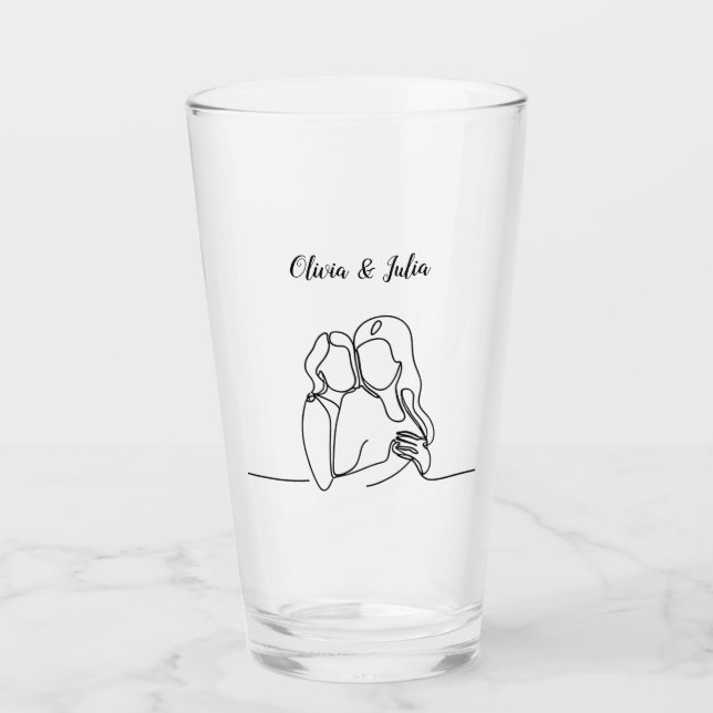 Women in Love Lesbian Line Art  Glass (Front)