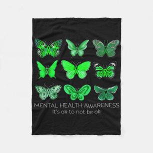 Women In May We Wear Green Butterfly Mental Health Fleece Blanket