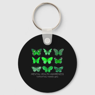 Women In May We Wear Green Butterfly Mental Health Key Ring