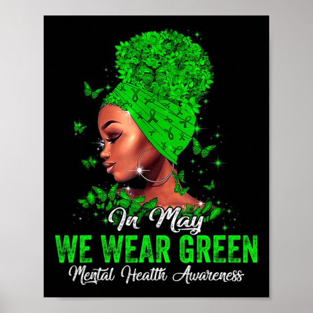 Women In May We Wear Green Mental Health Awareness Poster (Front)