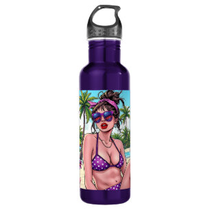 Women in Purple Bikini and Bandanna at Beach  710 Ml Water Bottle