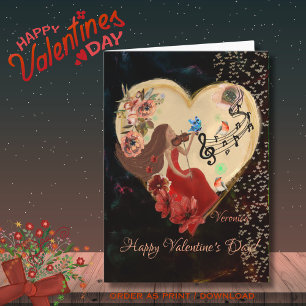 Women in Red Dress playing violin Card