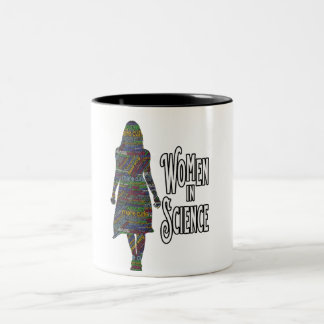 Women In Science Female Silhouette Word Fill Two-Tone Coffee Mug