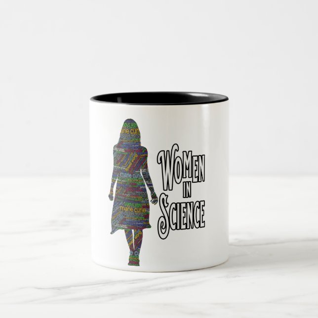Women In Science Female Silhouette Word Fill Two-Tone Coffee Mug (Center)