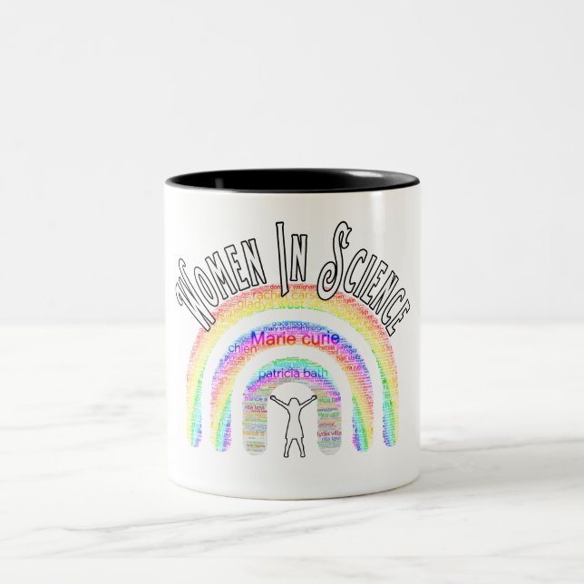 Women In Science Rainbow Word Fill Design Two-Tone Coffee Mug (Center)