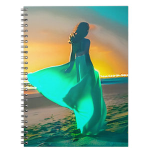 Women in Turquoise Blue on a Night Beach Notebook