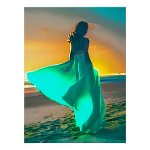 Women in Turquoise Blue on a Night Beach  Poster