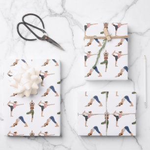 Women In Yoga Poses Colorful Exercise Pattern Wrapping Paper Sheet