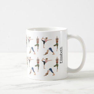 Women In Yoga Poses Workout Pattern With Name Coffee Mug