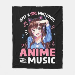 Women Just A Girl Who Loves Anime and Music Anime Fleece Blanket