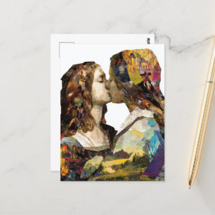 Women Kissing Mixed Media Collage Postcard