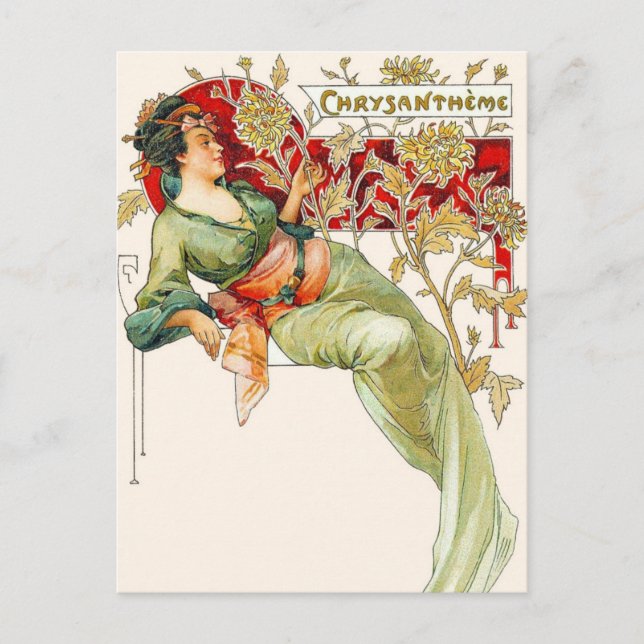 Women Lady Art Nouveau Vintage Painting Postcard (Front)