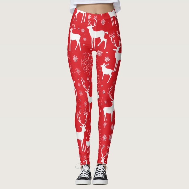 women leggings with red deer design (Front)