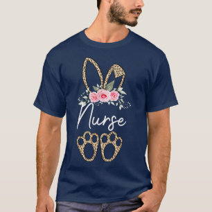 Women Leopard Easter Bunny Nurse Happy Easter Day T-Shirt