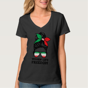 Women Life Freedom Free Iran Messy Bun Iranian Fla T-Shirt