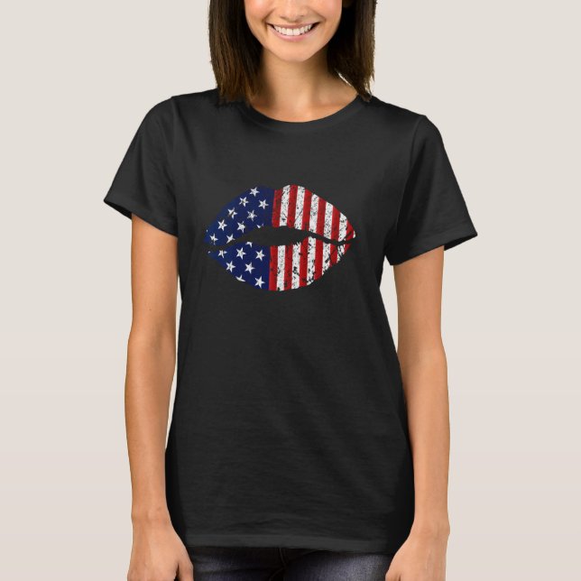 Women Lips American Flag 4th Of July Proud USA lip T-Shirt (Front)
