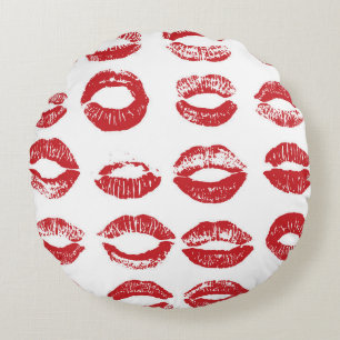 Women lips set. Hand drawn watercolor lips isolate Round Cushion