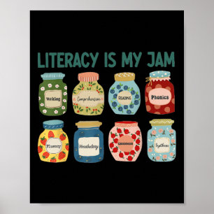 Women Literacy Is My Jam Literacy Teacher Reading  Poster