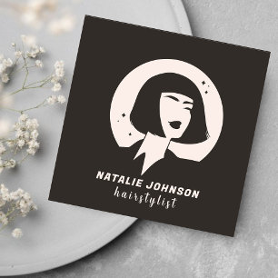 Women Logo Blush Pink & Grey Hairstylist Scissors Square Business Card