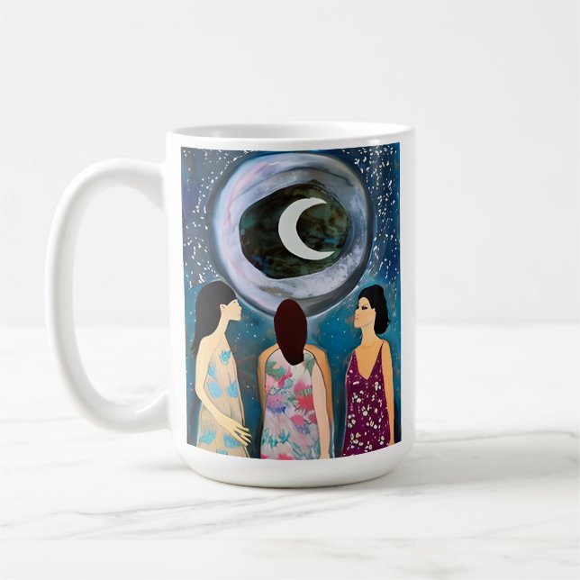 Women Looking at the Moon Artwork Coffee Mug (Left)