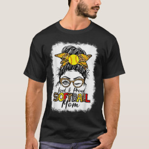 Women Loud & Proud Softball Mom Messy Bun Leopard T-Shirt