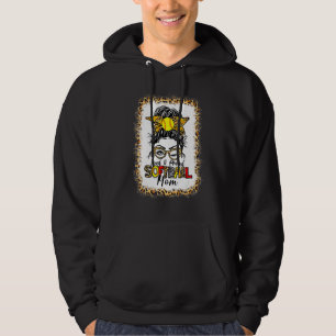 Women Loud & Proud Softball Mum Messy Bun Leopard Hoodie