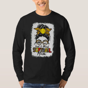 Women Loud & Proud Softball Mum Messy Bun Leopard T-Shirt