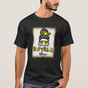Women Loud & Proud Softball Mum Messy Bun Leopard T-Shirt