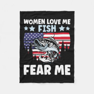 Women Love Me Fish Fear Me Men Vintage B Fishing 1 Fleece Blanket