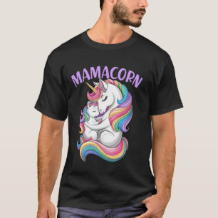 Women Mamacorn Mum Baby Girl Daughter Unicorn Moth T-Shirt