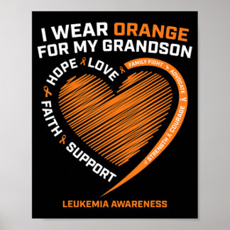 Women Men I Wear Orange For My Grandson Leukaemia Poster