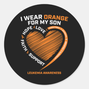 Women Men Mom Dad Wear Orange For My Son Leukemia  Classic Round Sticker