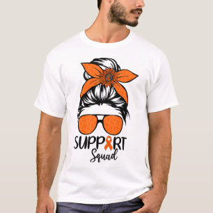 Women Messy Bun Support Squad Leukemia Awareness T-Shirt