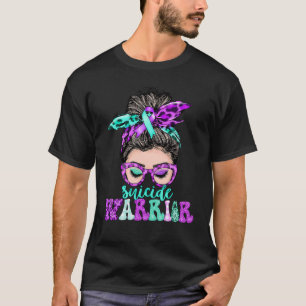 Women Messy Bun Teal & Purple Ribbon Suicide Warri T-Shirt