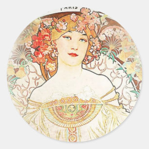 Women Mucha Classic Round Sticker