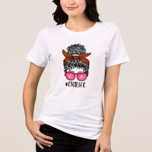 Women Nurse Life RN LPN CNA Messy Bun Tri-Blend Shirt