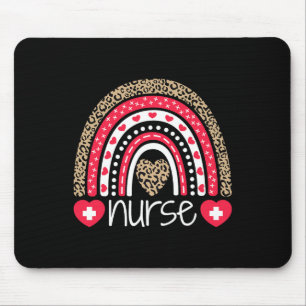 Women Nurse Tee Nurses Week Rainbow Leopard School Mouse Mat