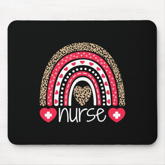 Women Nurse Tee Nurses Week Rainbow Leopard School Mouse Mat (Front)