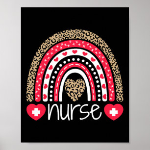 Women Nurse Tee Nurses Week Rainbow Leopard School Poster