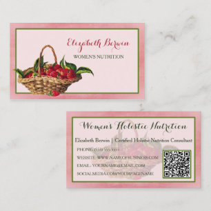 Women Nutrition Girly Pink Strawberries QR Code Business Card