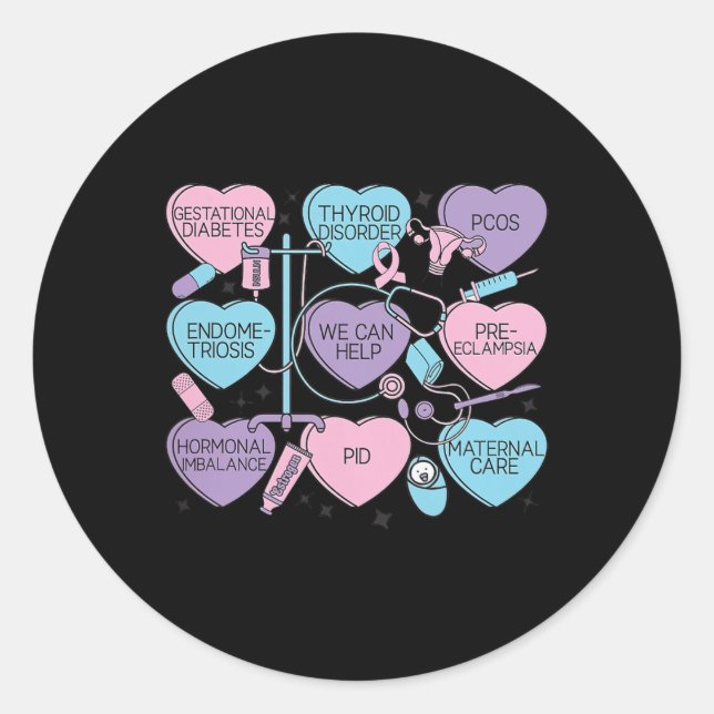 Women Obstetrics Valentine's Day Nurse Ob Gyn Obst Classic Round Sticker (Front)