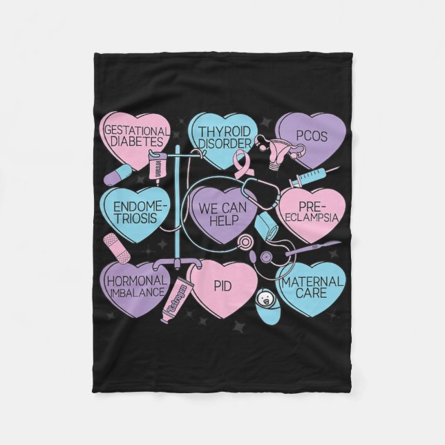 Women Obstetrics Valentine's Day Nurse Ob Gyn Obst Fleece Blanket (Front)