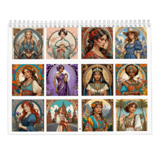 Women of the World Mucha Style Calendar 2025