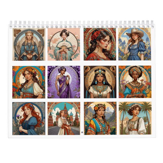 Women of the World Mucha Style Calendar 2025 (Back)