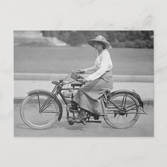 Women on motorcycle bike vintage  photo postcard (Front)