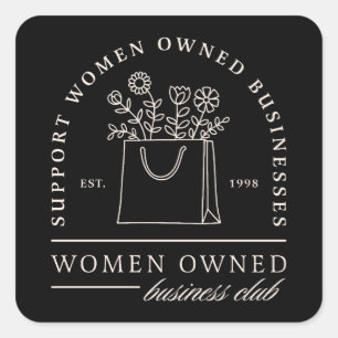 Women owned business club support community black square sticker