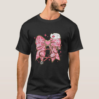 Women Pink Coquette Nurse Stethoscope Bow Nurse Ap T-Shirt