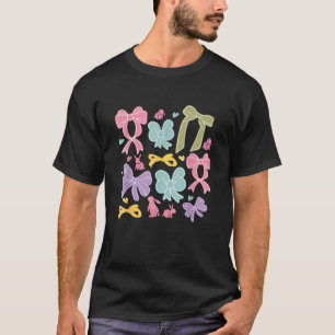 Women Pink Easter Bunny Coquette Bow Girls Floral  T-Shirt